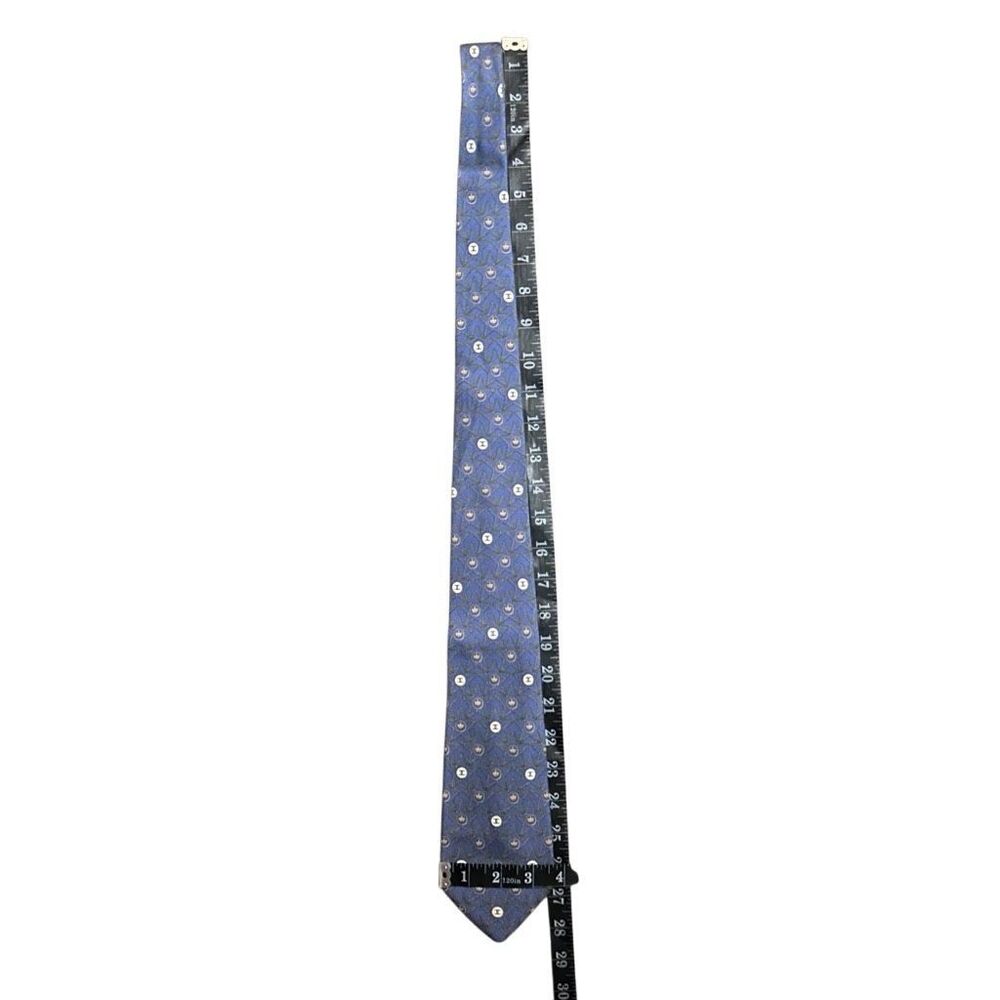 CHANEL Mens Navy Blue Silk Designer Neck Tie Adjustable Star Pattern Logo - Picture 13 of 13